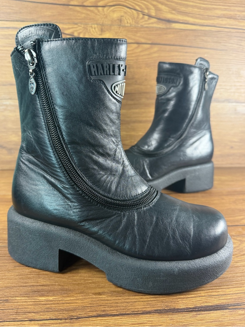 Harley-Davidson Black Leather Women's Motorcycle Boots 70’s Platform Size 6